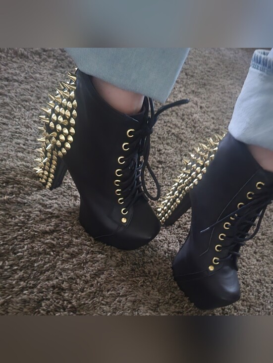 Jeffrey Campbell Shoes - Jeffrey Campbell LITA Black Leather Gold Spikes Booties Size 6